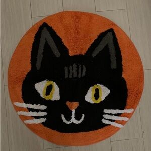 Halloween Orange Black Cat Non-Slip Round Rug